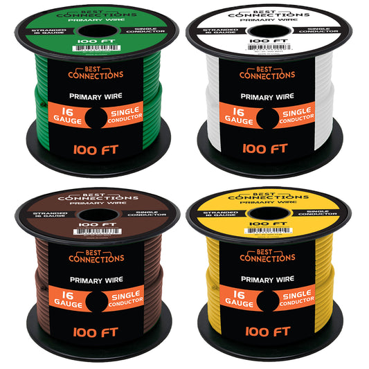 Audiopipe 16 Gauge Car Audio Primary Wire 100ft–4 Roll Set, Power/Ground Electrical