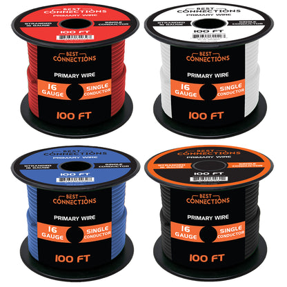 16 Gauge Car Audio Primary Wire (100ft–4 Rolls)– Remote, Power/Ground Electrical
