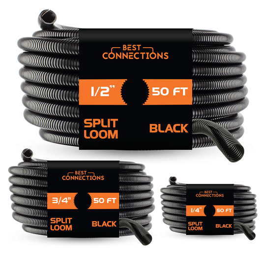 Split Loom 1/4" 1/2" 3/4" Black 20 Ft Wire Harness Wrap Cover Sleeve Conduit
