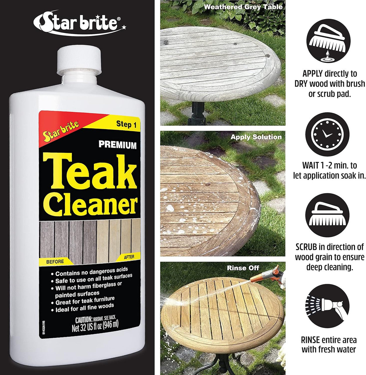 STAR BRITE Premium Outdoor Teak Cleaner 128 Ounce Gallon 081400N Restore, Renew