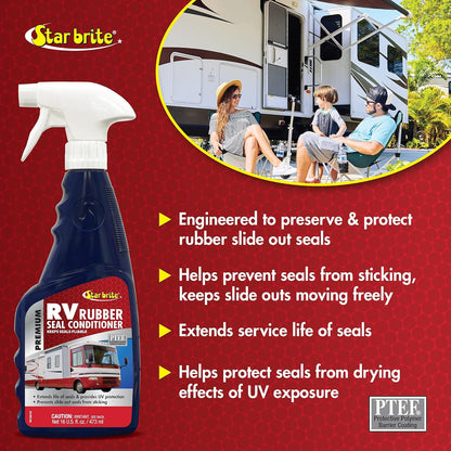 STAR BRITE Premium RV Rubber Seal Conditioner Spray - Protect & Prolong Seals From UV Damage & Cracking - Reduce Friction & Slide Out Sticking - Easy to Apply - 16 Ounce (076116)