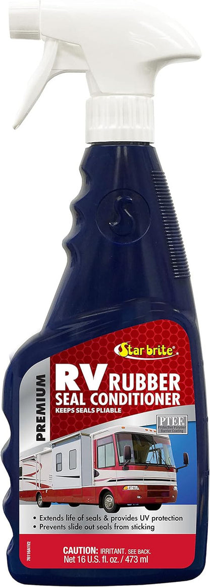 STAR BRITE Premium RV Rubber Seal Conditioner Spray - Protect & Prolong Seals From UV Damage & Cracking - Reduce Friction & Slide Out Sticking - Easy to Apply - 16 Ounce (076116)