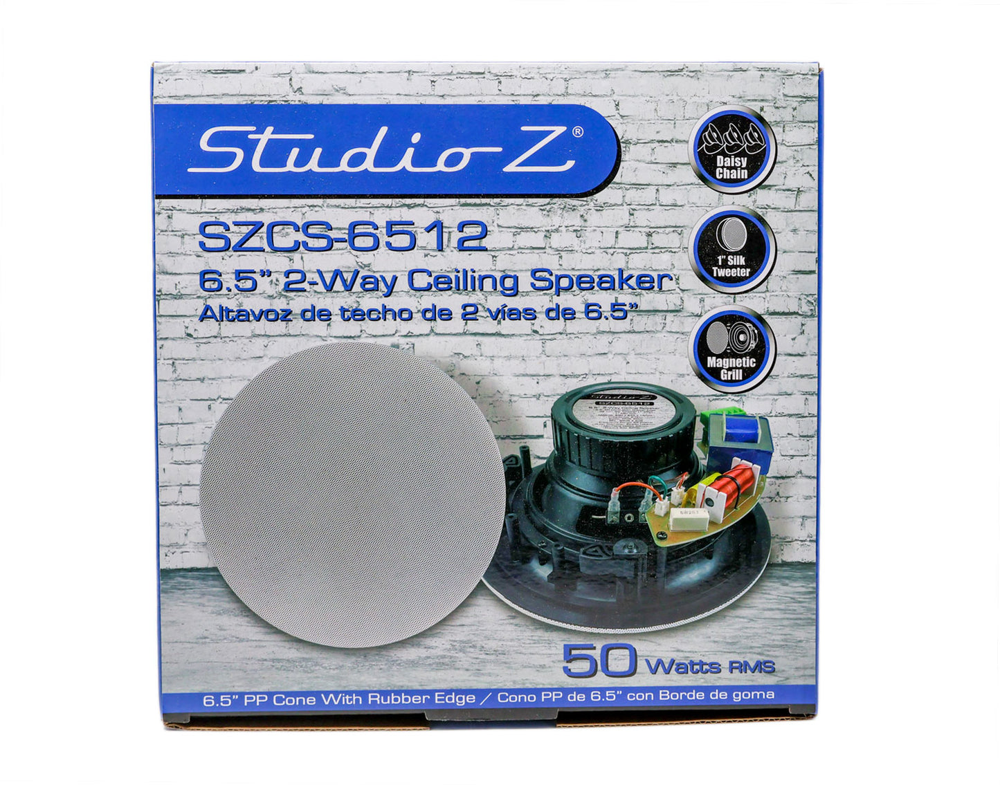 Studio Z SZCS-6512 6.5 Inch 50 Watt Inlaid Ceiling Speaker with Magnetic Grill