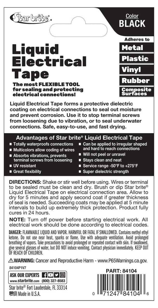 StarBrite 2 Pack Liquid Electrical Tape, Black - 4 OZ Can with Applicator Brush - Waterproof, UV-Resistant, Dielectric Sealant for Wires & Cables, Marine & Home Use