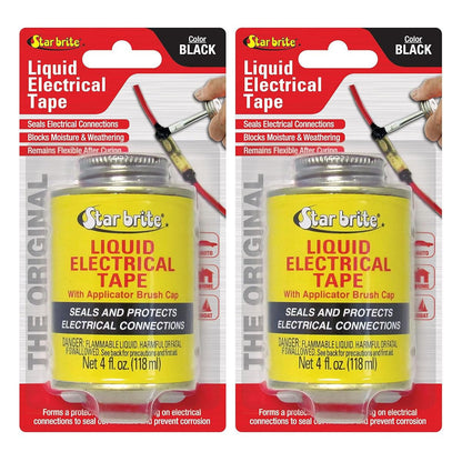 StarBrite 2 Pack Liquid Electrical Tape, Black - 4 OZ Can with Applicator Brush - Waterproof, UV-Resistant, Dielectric Sealant for Wires & Cables, Marine & Home Use