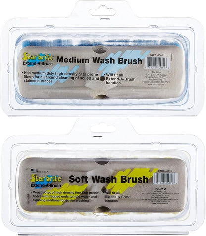 StarBrite 8-Inch Medium & Soft Wash Brush Head Combo - Premium Boat Deck Cleaning Brush - Extend-A-Brush Compatible - High-Density Star Prene Fibers