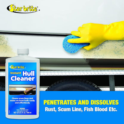 StarBrite Instant Hull Cleaner - Easily Remove Stains, Scum Lines & Grime for Boat Hulls, Fiberglass, Plastic & Painted Surfaces - Wipe On, Rinse Off Formula 32 Oz - 2 Pack