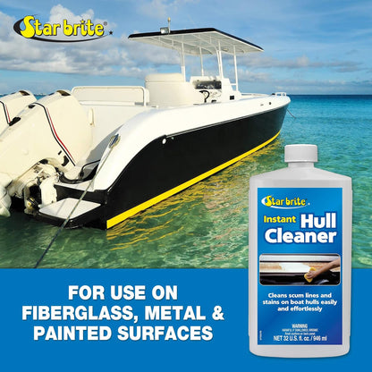 StarBrite Instant Hull Cleaner - Easily Remove Stains, Scum Lines & Grime for Boat Hulls, Fiberglass, Plastic & Painted Surfaces - Wipe On, Rinse Off Formula 32 Oz - 2 Pack