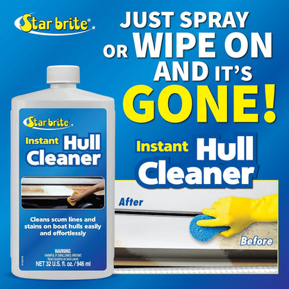 StarBrite Instant Hull Cleaner - Easily Remove Stains, Scum Lines & Grime for Boat Hulls, Fiberglass, Plastic & Painted Surfaces - Wipe On, Rinse Off Formula 32 Oz - 2 Pack