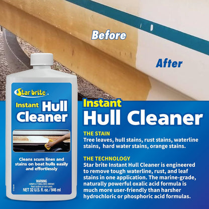 StarBrite Instant Hull Cleaner - Easily Remove Stains, Scum Lines & Grime for Boat Hulls, Fiberglass, Plastic & Painted Surfaces - Wipe On, Rinse Off Formula 32 Oz - 2 Pack