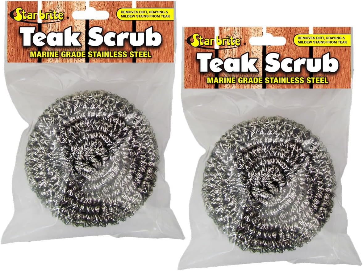 StarBrite Marine Grade Stainless Steel Teak Scrub - Durable, Rust-Resistant Wood & Metal Cleaner Tool for Boat Decks, Furniture, and More - 100% Stainless Steel - 2 Pack
