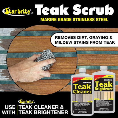 StarBrite Marine Grade Stainless Steel Teak Scrub - Durable, Rust-Resistant Wood & Metal Cleaner Tool for Boat Decks, Furniture, and More - 100% Stainless Steel - 2 Pack