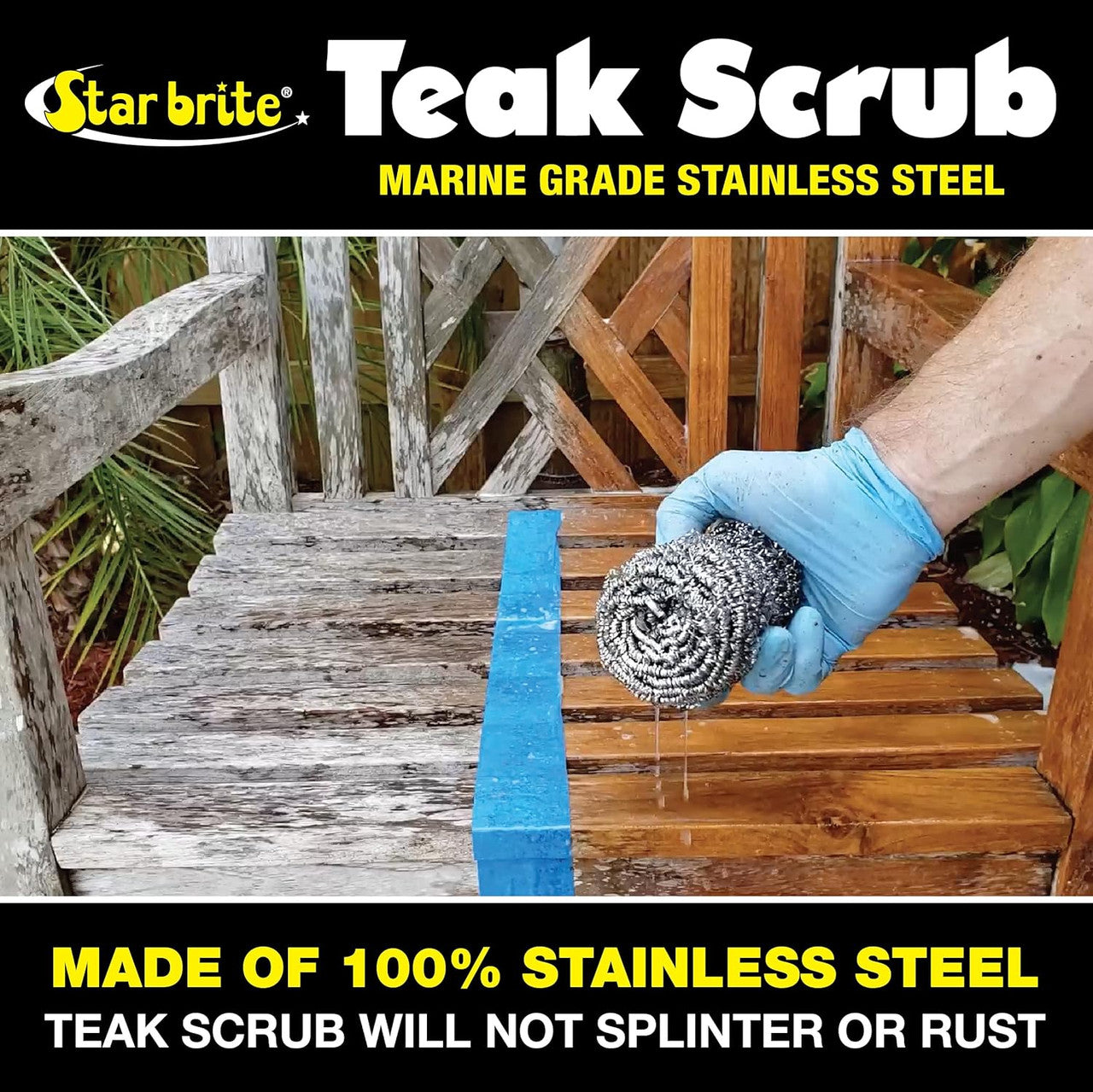StarBrite Marine Grade Stainless Steel Teak Scrub - Durable, Rust-Resistant Wood & Metal Cleaner Tool for Boat Decks, Furniture, and More - 100% Stainless Steel - 2 Pack
