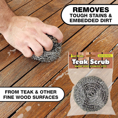 StarBrite Marine Grade Stainless Steel Teak Scrub - Durable, Rust-Resistant Wood & Metal Cleaner Tool for Boat Decks, Furniture, and More - 100% Stainless Steel - 2 Pack