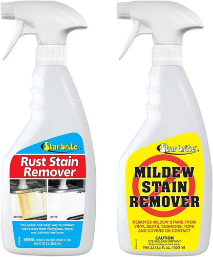 StarBrite Mildew & Rust Stain Remover Combo 22oz Spray Bottle of Each - Cleaner - Removes Stains on Contact