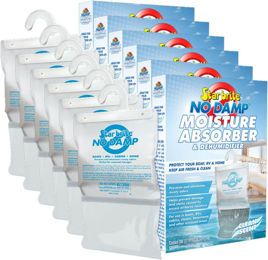 StarBrite No Damp Moisture Absorber & Dehumidifier 16 Oz Hanging Bag - Simple, Portable, Humidity Control for Boats, RVs, Closets & More - Prevent Musty Odor & Moisture Damage, Case of 6