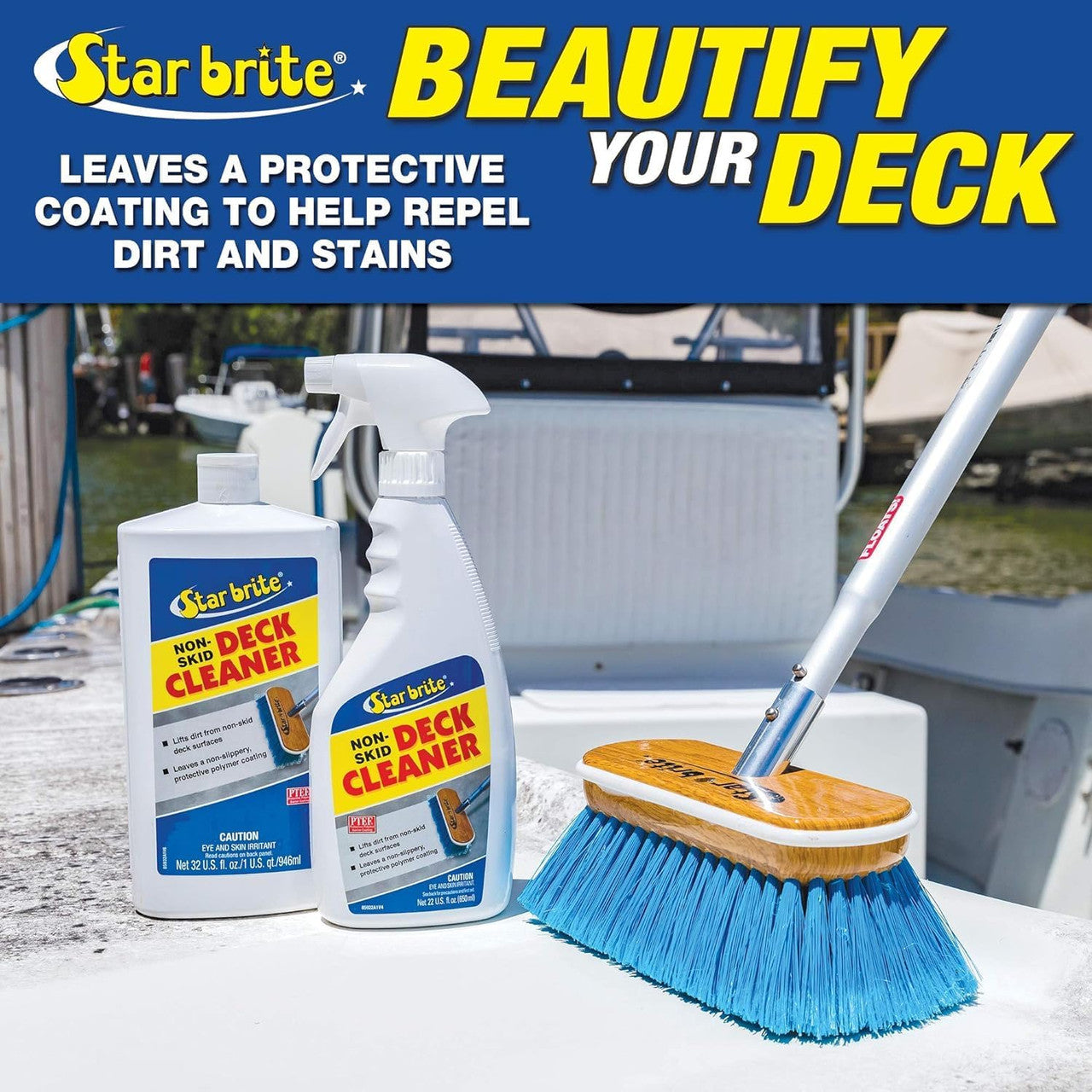 StarBrite Non-Skid Deck Cleaner 32 oz & Wax Spray 16 oz Combo - Essential Boat Deck Protectant & Wax for Non-Slip, Stain, & UV Damage Protection - Ideal Marine Decks