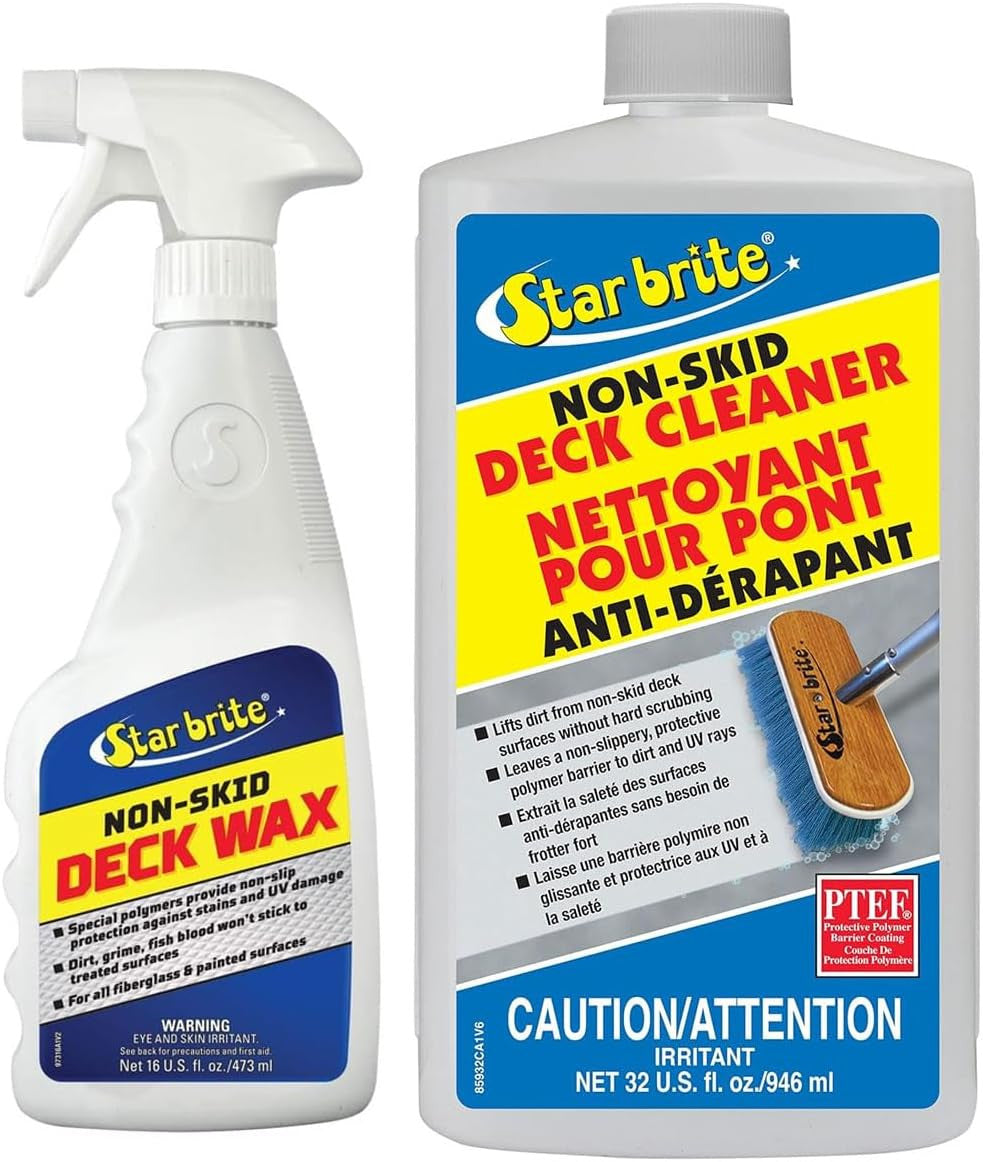 StarBrite Non-Skid Deck Cleaner 32 oz & Wax Spray 16 oz Combo - Essential Boat Deck Protectant & Wax for Non-Slip, Stain, & UV Damage Protection - Ideal Marine Decks