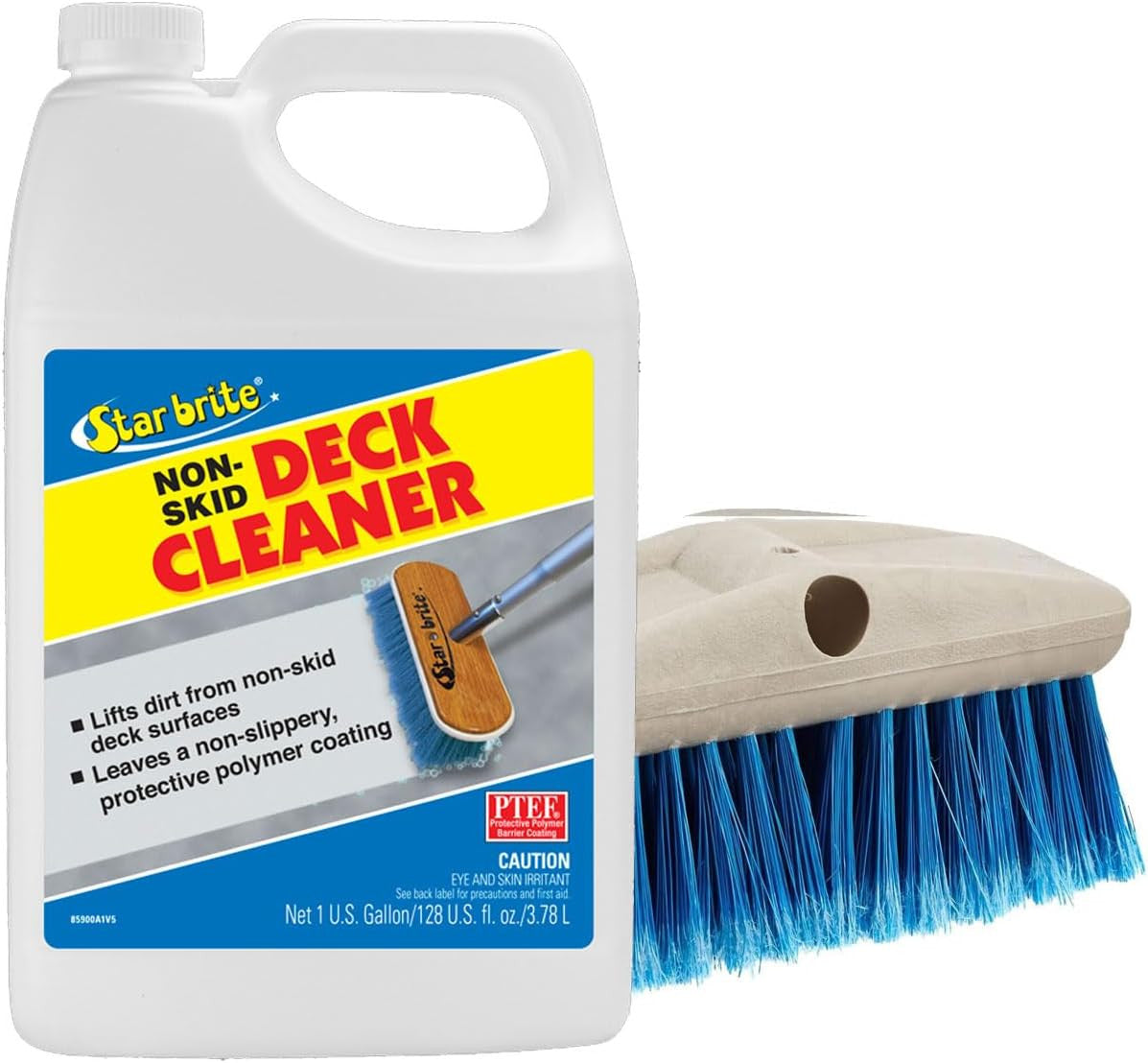 StarBrite Non-Skid Deck Cleaner & Protectant with Medium Brush Head Combo - Protects Against Future Stains & UV - Ideal for Fiberglass, Vinyl, Plastic, Painted & Metal Surfaces - 1 Gallon