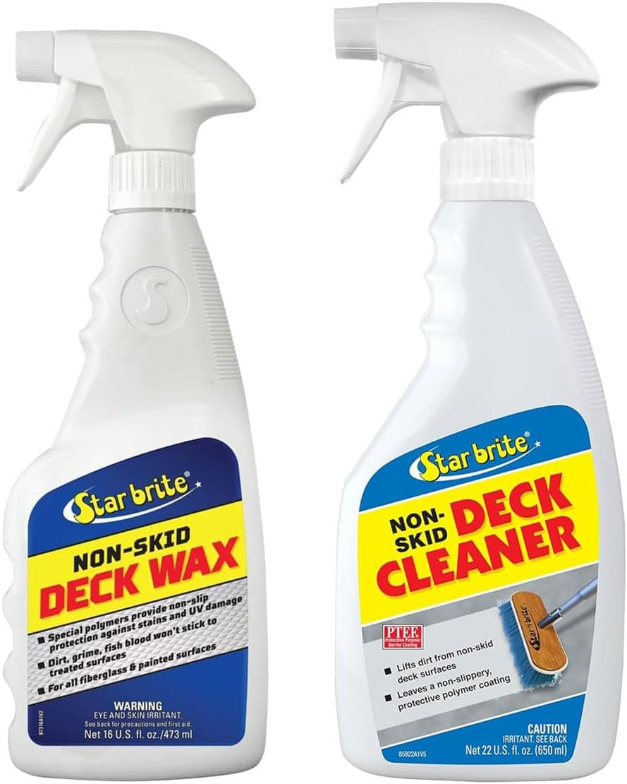 StarBrite Non-Skid Deck Cleaner Spray 22 oz & Wax Spray 16 oz Combo - Essential Boat Deck Protectant & Wax for Non-Slip, Stain, & UV Damage Protection - Ideal Marine Decks