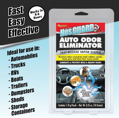 StarBrite NosGUARD SG Auto Odor Eliminator - Quick-Action Vapor System, Eliminates Damp, Musty Smells, Smoke & Pet Odors in Cars within 4-6 Hours - Case of 6