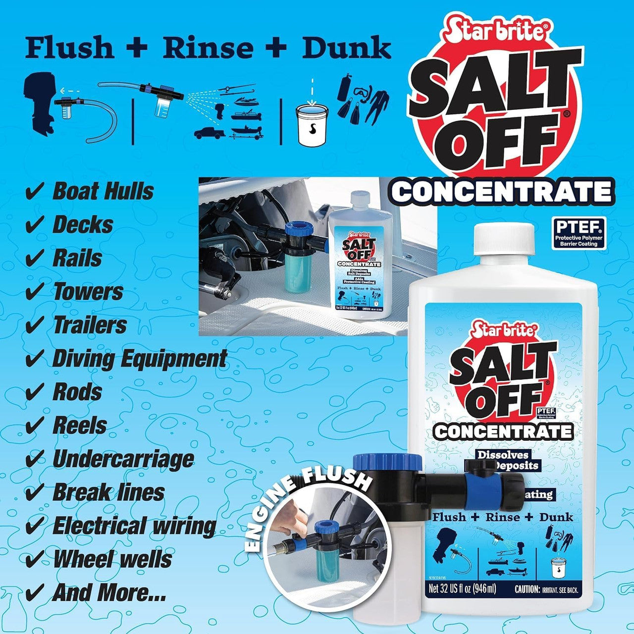 StarBrite Salt Off Concentrate All-in-One Kit - Ultimate Salt Remover & Marine Engine Flush - 1 Gallon with 32 Oz. Bottle and Applicator - Perfect for Outboard Motor Flush & Washing Salt Deposits Away