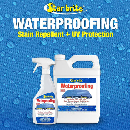 StarBrite Waterproofing 1 Gallon + Spray Bottle 22oz, Waterproofer, Stain Repellent, UV Protection for Boat Covers, Car Covers, Bimini Tops, Tents, Jackets, Backpacks, Boots, Awnings, & More
