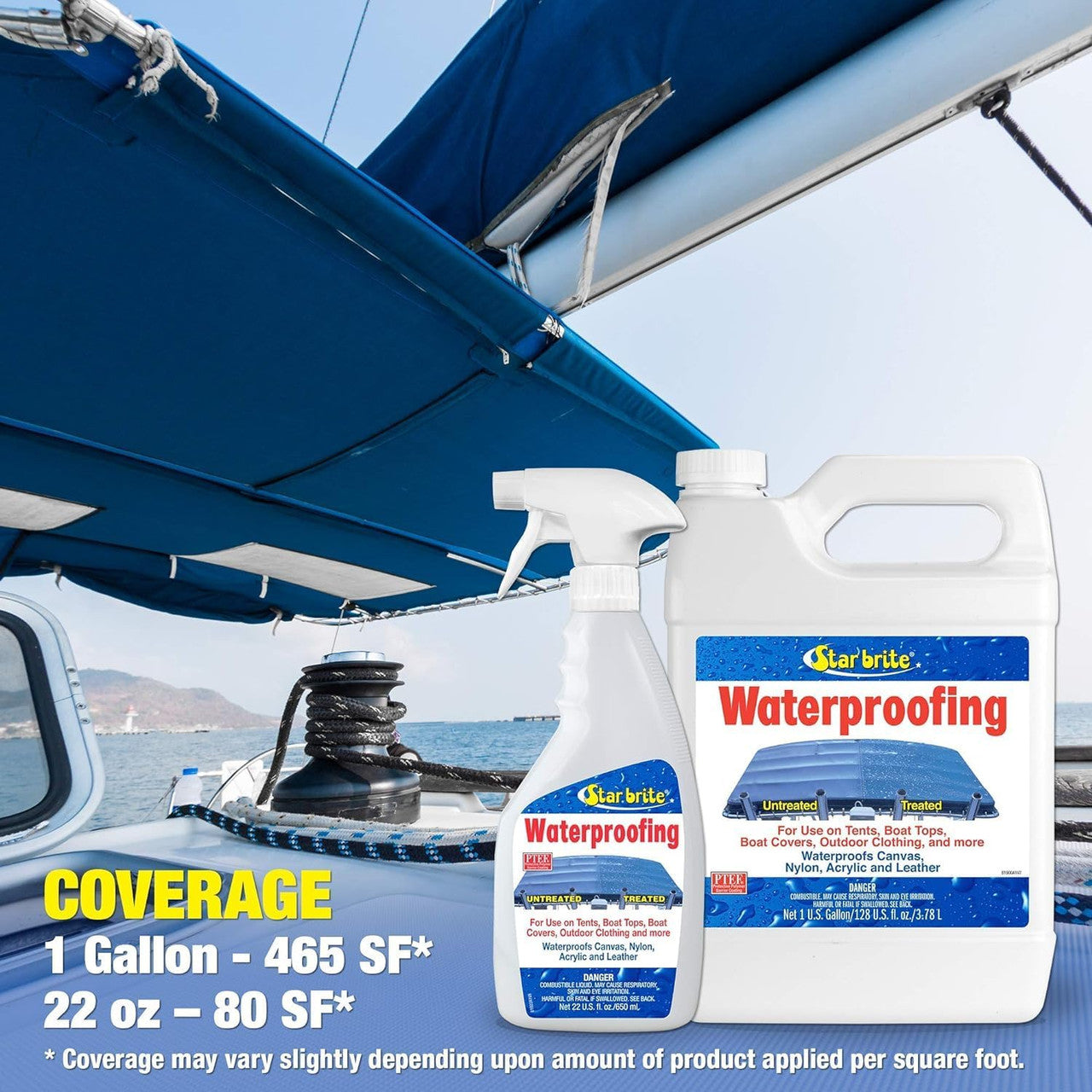 StarBrite Waterproofing 1 Gallon + Spray Bottle 22oz, Waterproofer, Stain Repellent, UV Protection for Boat Covers, Car Covers, Bimini Tops, Tents, Jackets, Backpacks, Boots, Awnings, & More