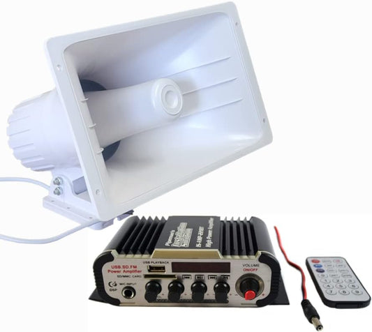 PA Power Horn Speaker 100 Watt Indoor Outdoor 80W w/ Bluetooth Audio Amplifier