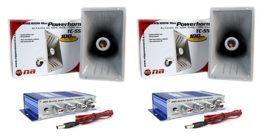 Nippon America 100W Indoor Outdoor PA Power Horn Speaker 100 Watt w/ Stereo Amplifier Qty 2