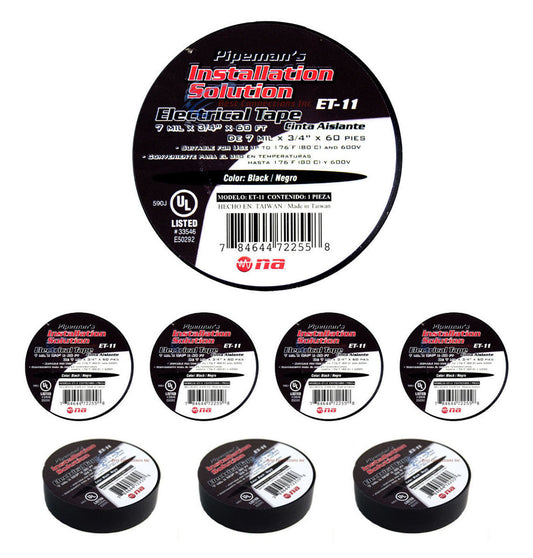 Pipeman's Installation Solution BLACK ELECTRICAL TAPE 3/4" X 60' UL LISTED ET-11 HIGH QUALITY 20 ROLLS